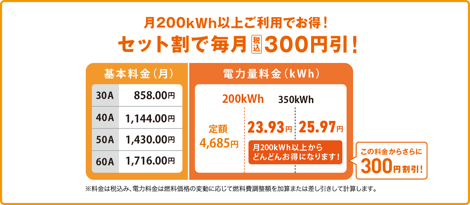 セット割で毎月300円引！